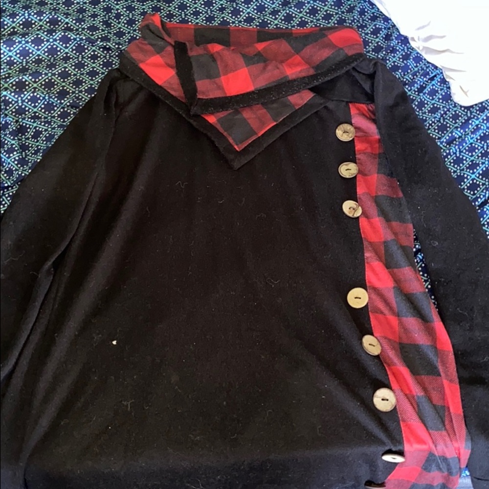 Plaid Cowl Neck Tunic Sweatshirt